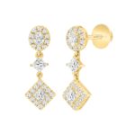 LADIES EARRINGS 1 3/4CT ROUND/OVAL/PRINCESS DIAMOND 14K YELLOW GOLD - Image 3