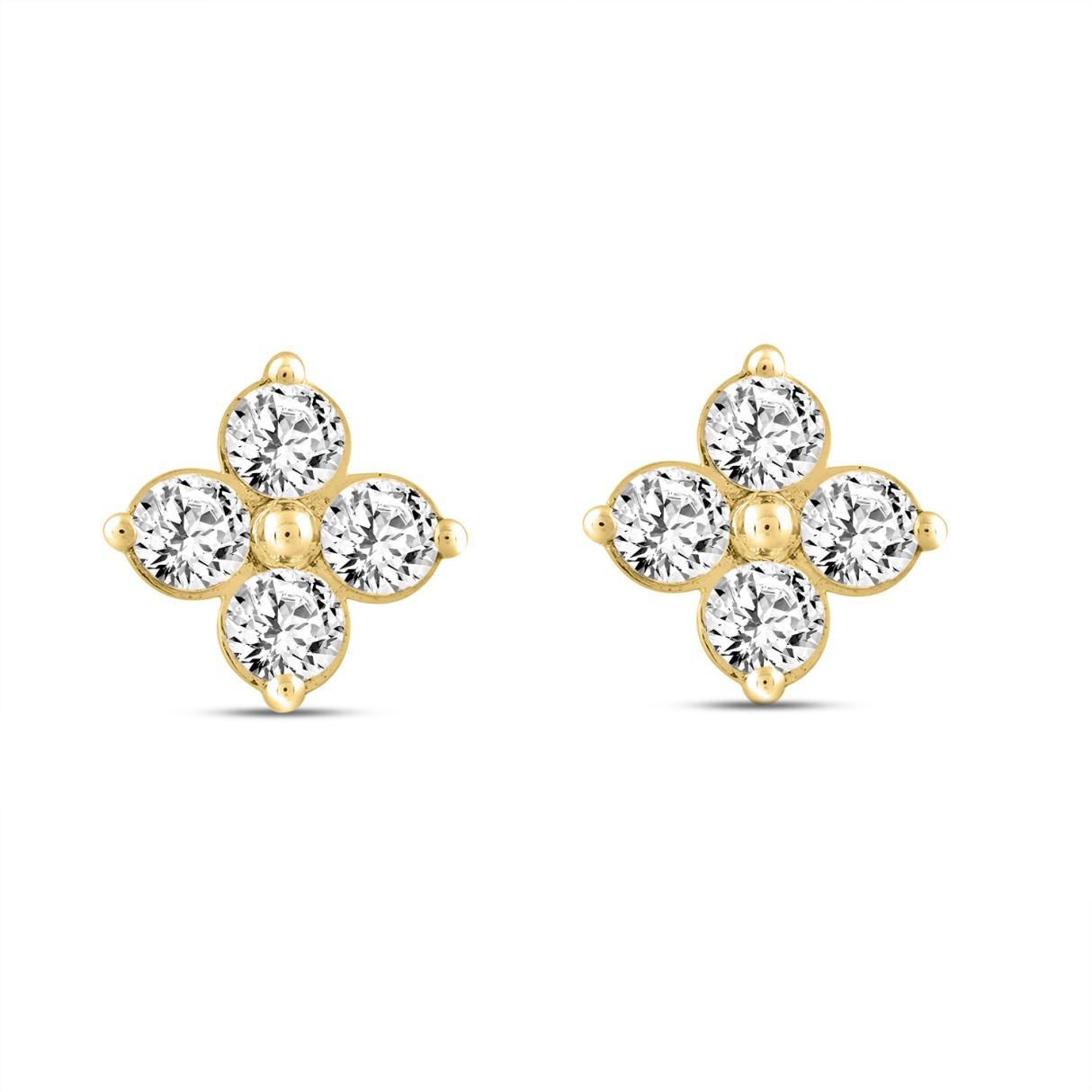 LADIES EARRINGS 1CT ROUND DIAMOND 14K YELLOW GOLD - Image 1