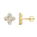LADIES EARRINGS 1CT ROUND DIAMOND 14K YELLOW GOLD - Image 2