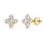 LADIES EARRINGS 1CT ROUND DIAMOND 14K YELLOW GOLD - Image 3