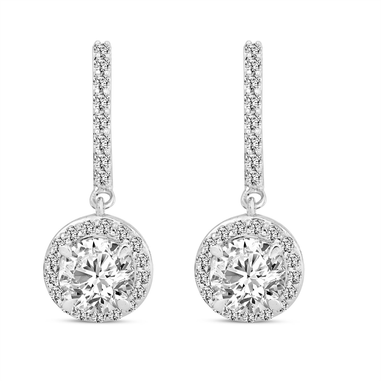 LADIES EARRINGS 2 1/2CT ROUND DIAMOND 14K WHITE GOLD (CENTER STONE ROUND DIAMOND 2CT ) - Image 1