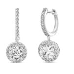 LADIES EARRINGS 2 1/2CT ROUND DIAMOND 14K WHITE GOLD (CENTER STONE ROUND DIAMOND 2CT ) - Image 2