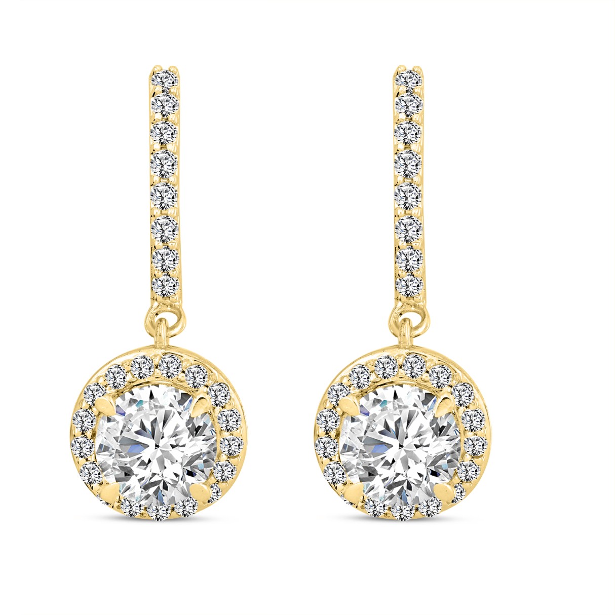 LADIES EARRINGS 2 1/2CT ROUND DIAMOND 14K YELLOW GOLD (CENTER STONE ROUND DIAMOND 2CT ) - Image 1