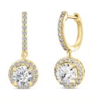 LADIES EARRINGS 2 1/2CT ROUND DIAMOND 14K YELLOW GOLD (CENTER STONE ROUND DIAMOND 2CT ) - Image 2