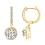 LADIES EARRINGS 2 1/2CT ROUND DIAMOND 14K YELLOW GOLD (CENTER STONE ROUND DIAMOND 2CT ) - Image 3