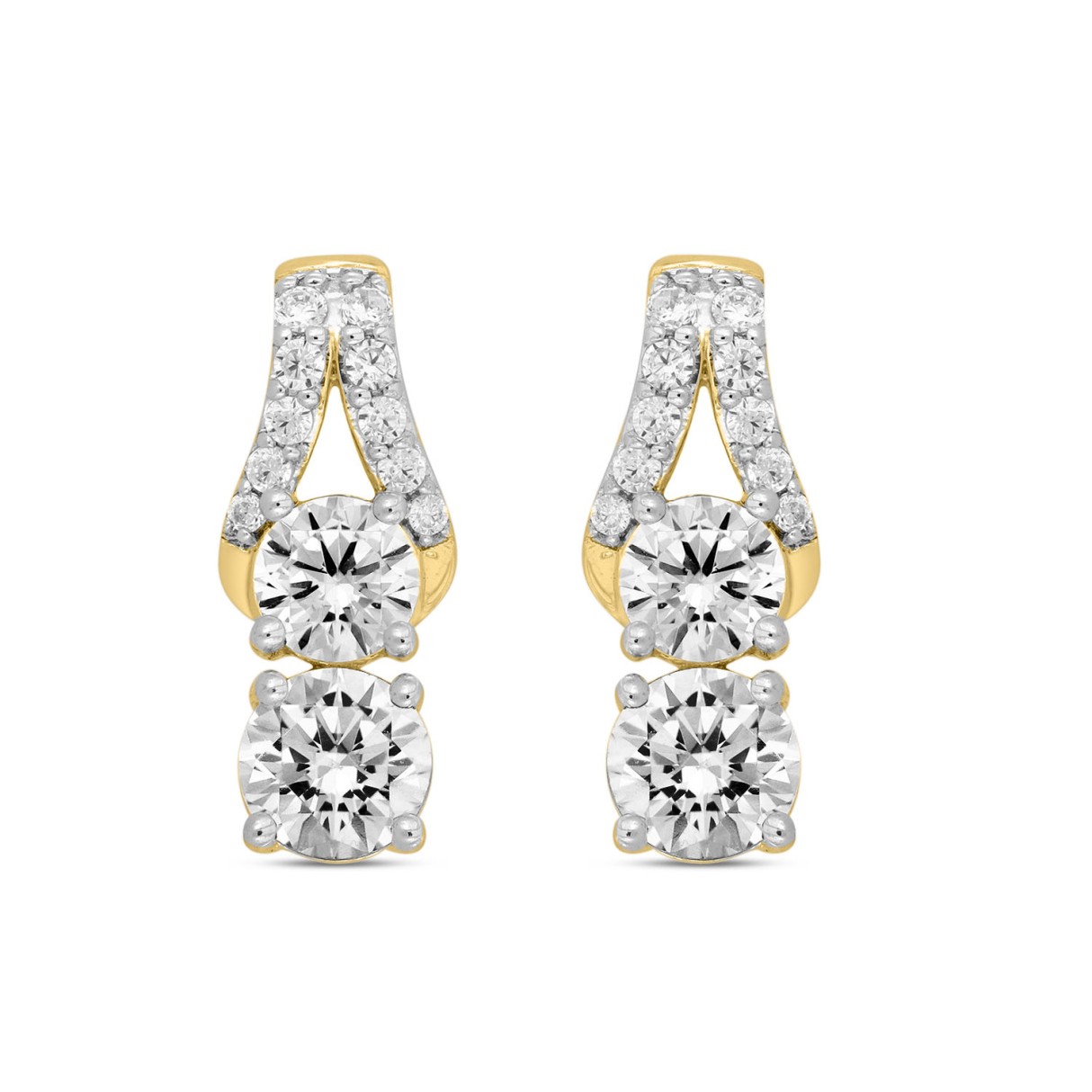 LADIES EARRINGS 2CT ROUND DIAMOND 14K YELLOW GOLD - Image 1