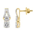 LADIES EARRINGS 2CT ROUND DIAMOND 14K YELLOW GOLD - Image 2