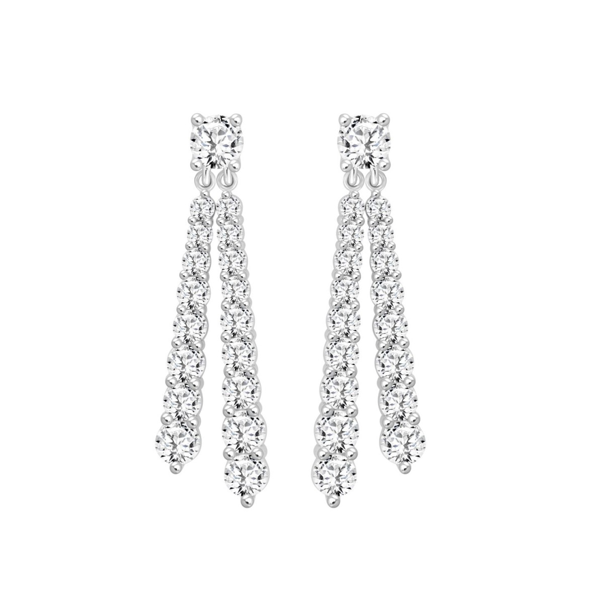 LADIES EARRINGS 3CT ROUND DIAMOND 14K WHITE GOLD - Image 1
