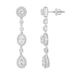 LADIES LINEAR EARRINGS 3 1/2CT OVAL/ROUND/PEAR DIAMOND 14K WHITE GOLD - Image 2