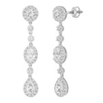 LADIES LINEAR EARRINGS 3 1/2CT OVAL/ROUND/PEAR DIAMOND 14K WHITE GOLD - Image 3