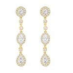 LADIES LINEAR EARRINGS 3 1/2CT OVAL/ROUND/PEAR DIAMOND 14K YELLOW GOLD