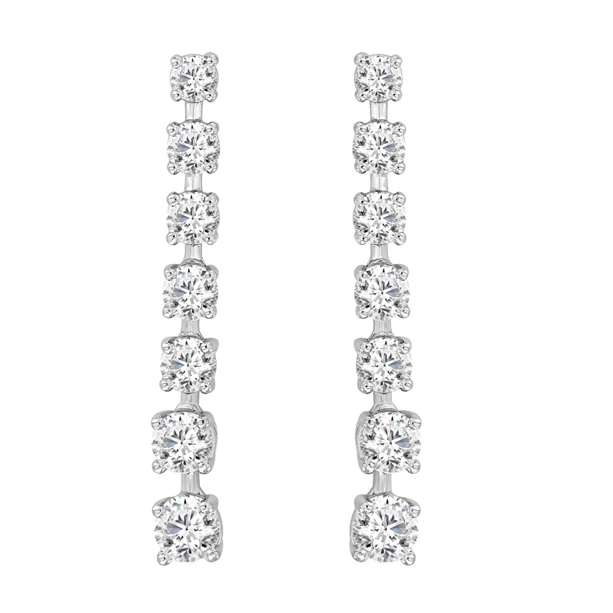 LADIES LINEAR EARRINGS 3CT ROUND DIAMOND 14K WHITE GOLD - Image 1