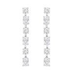 LADIES LINEAR EARRINGS 4 1/2CT OVAL/ROUND DIAMOND 14K WHITE GOLD