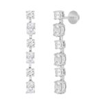 LADIES LINEAR EARRINGS 4 1/2CT OVAL/ROUND DIAMOND 14K WHITE GOLD - Image 3