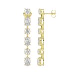 LADIES LINEAR EARRINGS 4 1/2CT OVAL/ROUND DIAMOND 14K YELLOW GOLD - Image 2