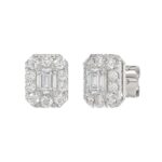 LADIES STUD EARRINGS 1CT EMERALD/ROUND DIAMOND 14K WHITE GOLD - Image 3