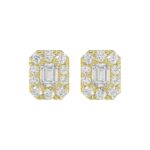 LADIES STUD EARRINGS 1CT EMERALD/ROUND DIAMOND 14K YELLOW GOLD