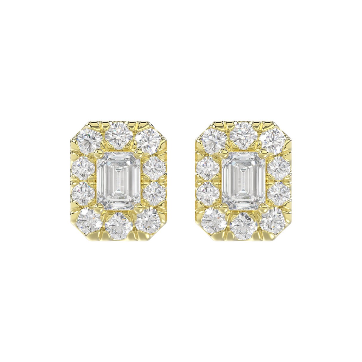 LADIES STUD EARRINGS 1CT EMERALD/ROUND DIAMOND 14K YELLOW GOLD - Image 1
