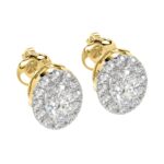 LADIES STUD EARRINGS 1CT OVAL/ROUND DIAMOND 14K YELLOW GOLD - Image 3