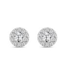 LADIES STUD EARRINGS 1CT ROUND DIAMOND 14K WHITE GOLD