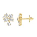 LADIES STUD EARRINGS 3 1/2CT EMERALD/ROUND DIAMOND 14K YELLOW GOLD - Image 2