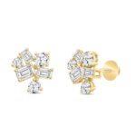 LADIES STUD EARRINGS 3 1/2CT EMERALD/ROUND DIAMOND 14K YELLOW GOLD - Image 3