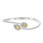 14K WHITE GOLD 3 1/2CT ROUND/OVAL/PEAR DIAMOND LADIES BANGLE (YELLOW PEAR/YELLOW OVAL DIAMOND)