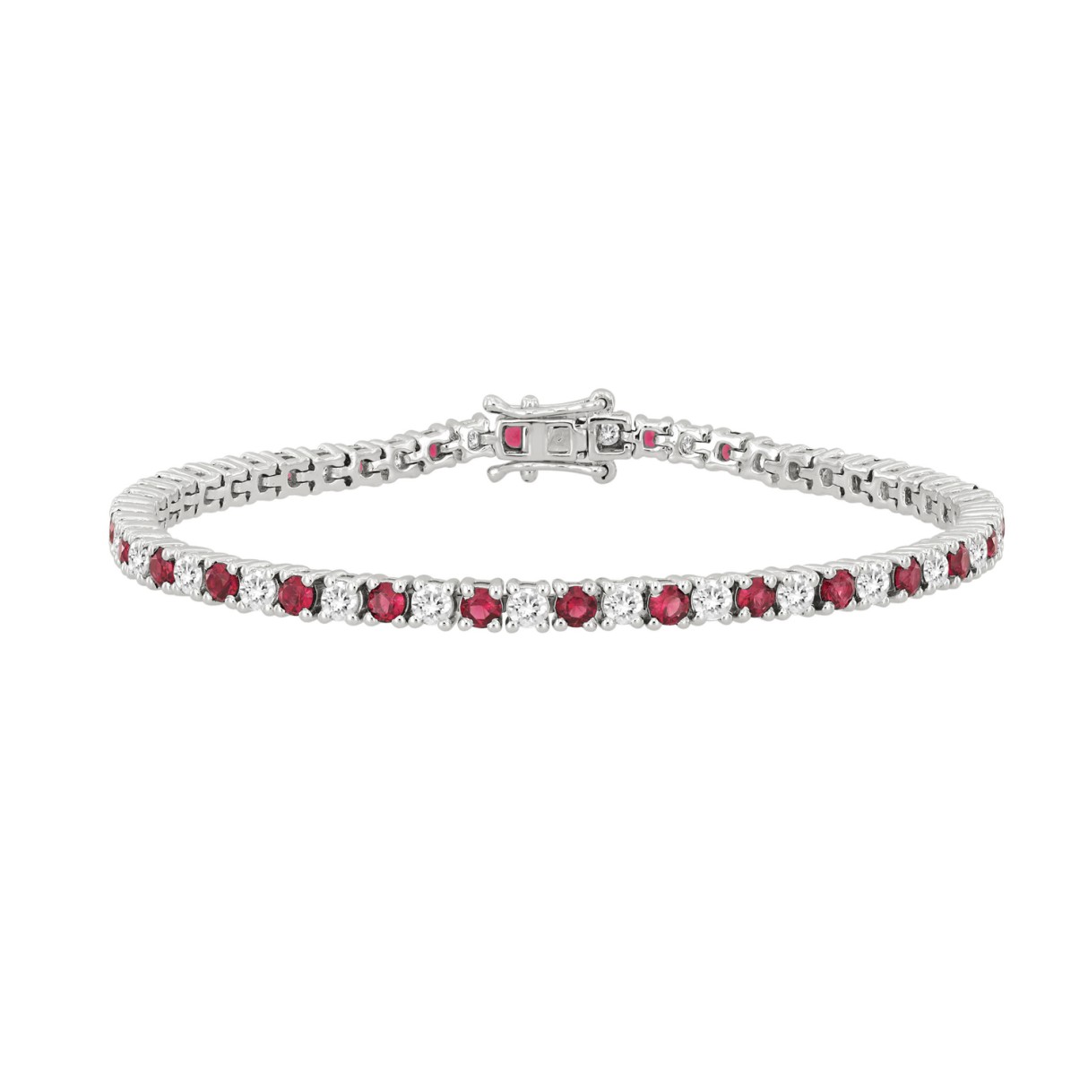 14K WHITE GOLD 5 3/8CT ROUND/RUBY ROUND DIAMOND LADIES BRACELET (ROUND RUBY 3CT) - Image 1