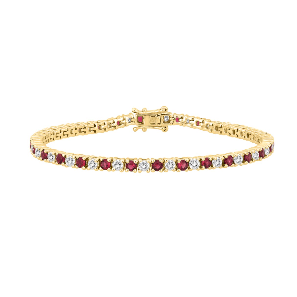 14K YELLOW GOLD 5 3/8CT ROUND/RUBY ROUND DIAMOND LADIES BRACELET (ROUND RUBY 3CT) - Image 1
