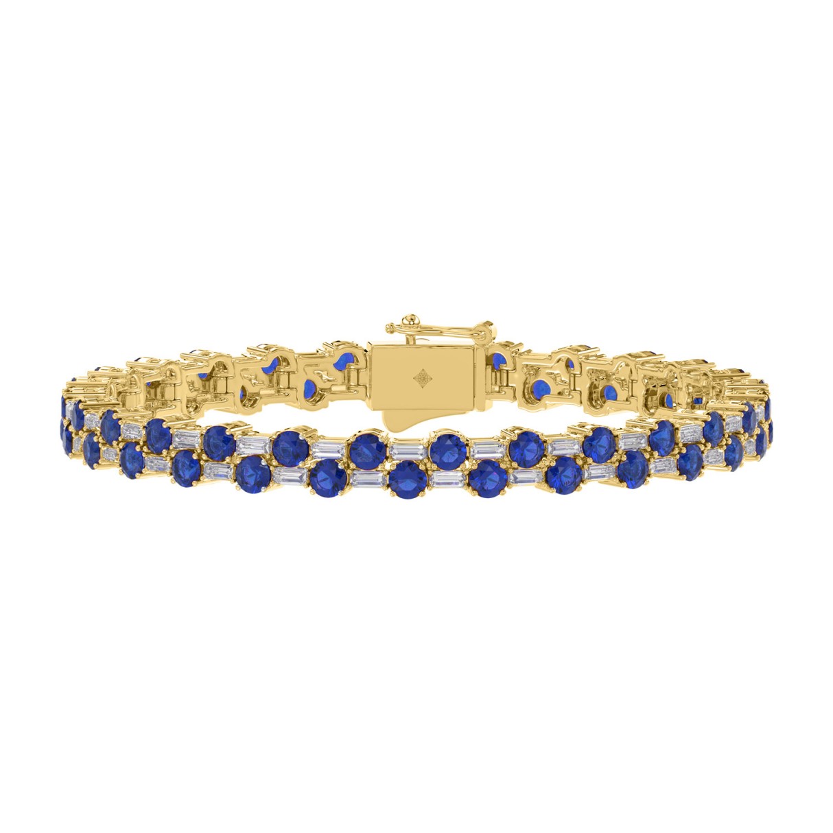 14K YELLOW GOLD 8.00CT BAGUETTE/ROUND DIAMOND LADIES BRACELET (BLUE SAPPHIRE ROUND DIAMOND 6 5/8CT) - Image 1