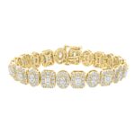 LADIES BRACELET 12 1/2CT ROUND/OVAL/EMERALD DIAMOND 14K YELLOW GOLD (CENTER STONE EMERALD/OVAL DIAMOND 1/4CT )