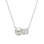 10K White Gold Pearl & 1/4Ct Round Diamond Ladies Necklace  Elegant Fine Fashion Jewelry Gift For Women (Color F-G Clarity Vs1/Vs2)