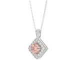 14K WHITE GOLD 1 1/4CT ROUND/PINK CUSHION DIAMOND LADIES PENDANT WITH CHAIN - Image 3