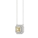 14K WHITE GOLD 1 1/4CT ROUND/YELLOW RADIANT DIAMOND LADIES PENDANT WITH CHAIN - Image 3