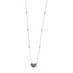 14K WHITE GOLD 2.00CT ROUND/PEAR GREEN EMERALD DIAMOND LADIES NECKLACE - Image 3