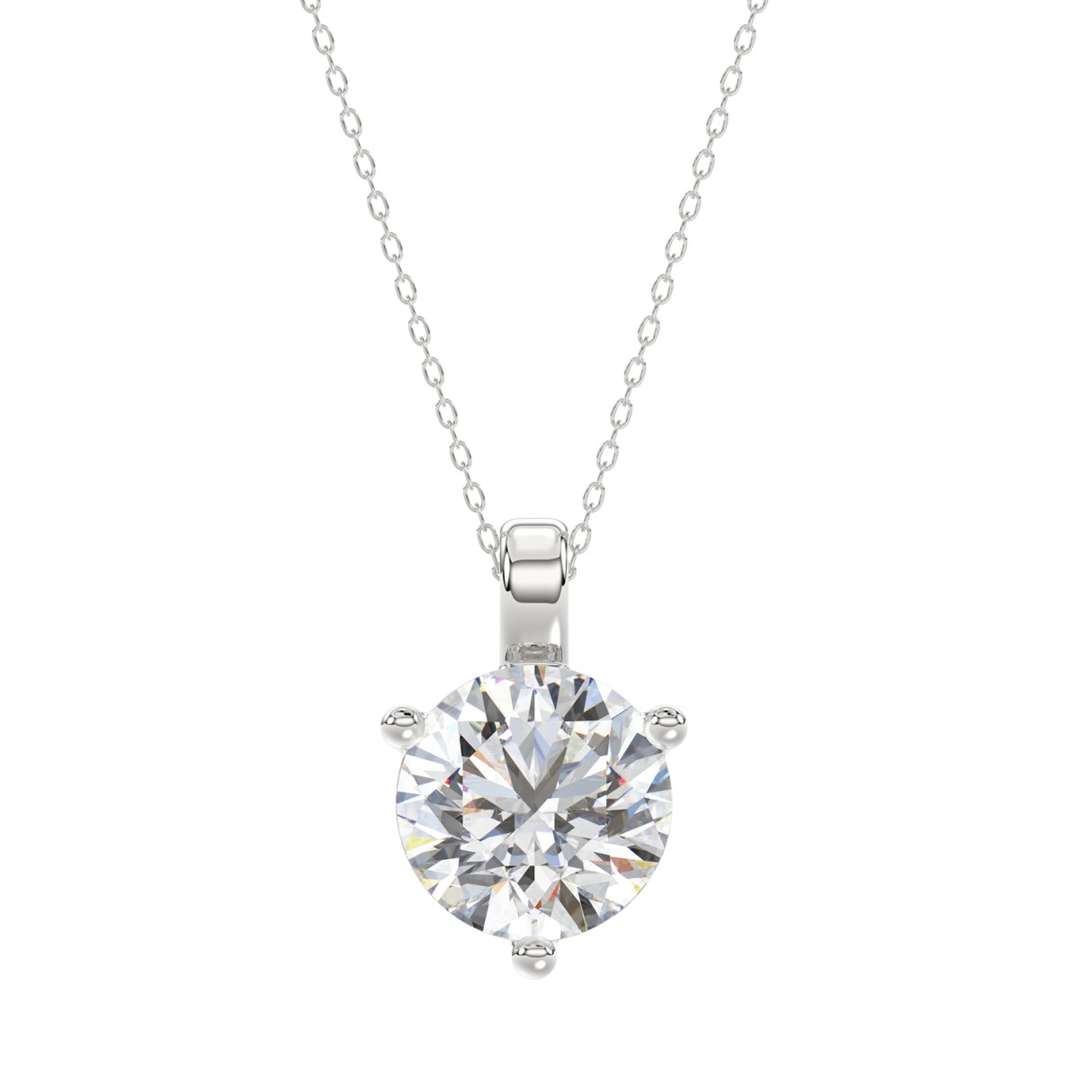 14K WHITE GOLD 3CT ROUND DIAMOND LADIES SOLITAIRE PENDANTS WITH CHAIN - Image 1