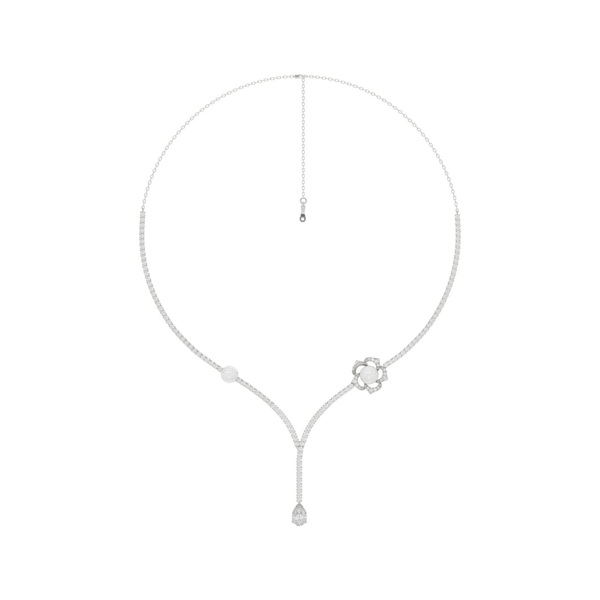 14K WHITE GOLD 4.00CT ROUND/PEARL/PEAR DIAMOND LADIES NECKLACE - Image 1