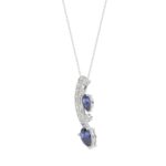 14K WHITE GOLD 7/8CT ROUND/PEAR DIAMOND LADIES PENDANT WITH CHAIN (PEAR BLUE SAPPHIRE 5/8CT) - Image 3