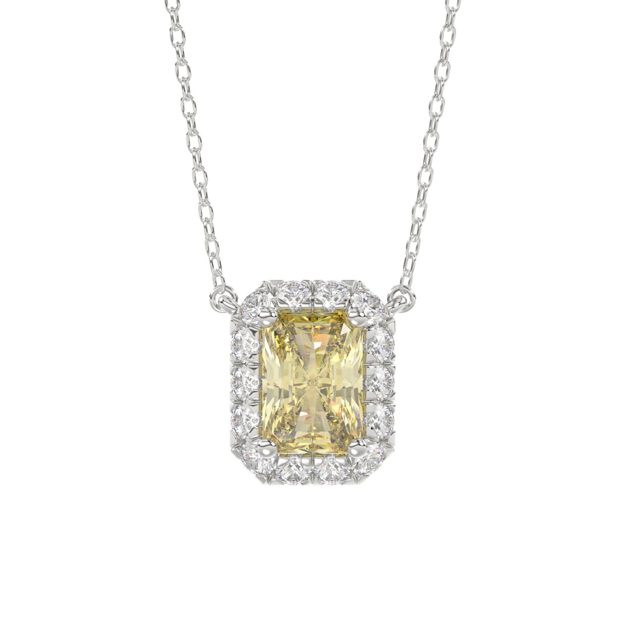 14K WHITE GOLD CRAFTED WITH 18K YELLOW GOLD BACK PLATE 1 1/4CT ROUND/YELLOW EMERALD DIAMOND LADIES NECKLACE - Image 1