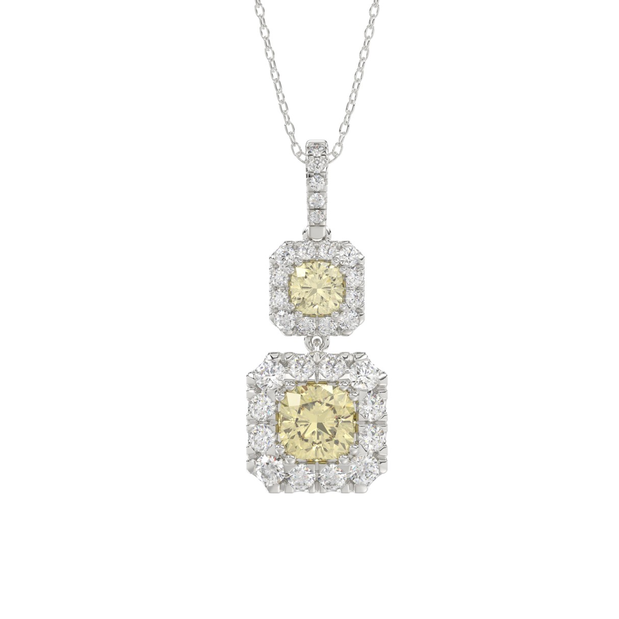 14K WHITE GOLD CRAFTED WITH 18K YELLOW GOLD BLACK PLATE 2 3/4CT ROUND/YELLOW CUSHION DIAMOND LADIES PENDANT WITH CHAIN - Image 1