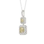 14K WHITE GOLD CRAFTED WITH 18K YELLOW GOLD BLACK PLATE 2 3/4CT ROUND/YELLOW CUSHION DIAMOND LADIES PENDANT WITH CHAIN - Image 3