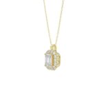 14K YELLOW GOLD 1 3/8CT ROUND EMERALD DIAMOND LADIES PENDANT WITH CHAIN (CENTER STONE EMERALD DIAMOND 1CT ) - Image 3