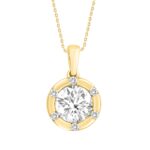 14K YELLOW GOLD 1CT ROUND DIAMOND LADIES PENDANT WITH CHAIN