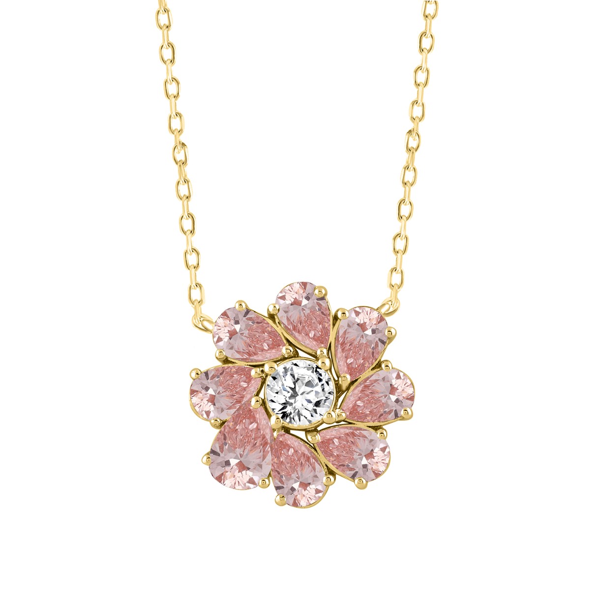 ETERNAL BLUSH COLLECTION LADIES NECKLACE 4 1/2CT ROUND/ PINK PEAR DIAMOND 14K YELLOW GOLD - Image 1