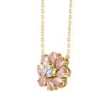 ETERNAL BLUSH COLLECTION LADIES NECKLACE  4 1/2CT ROUND/ PINK PEAR DIAMOND 14K YELLOW GOLD - Image 3