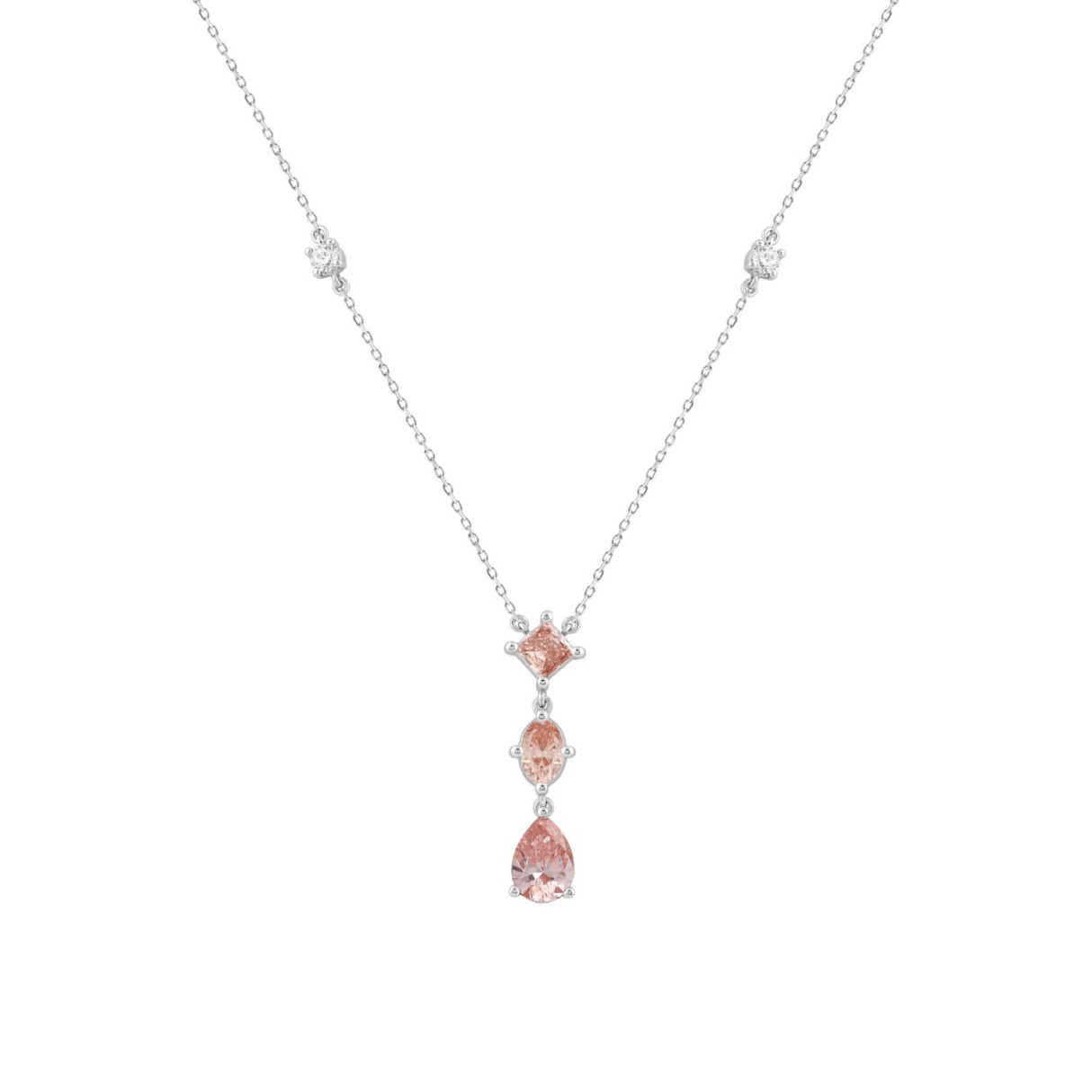 ETERNAL BLUSH COLLECTION LADIES NECKLACE 2 1/2CT ROUND DIAMOND / PINK PEAR,OVAL & PRINCESS DIAMOND 14K WHITE GOLD - Image 1