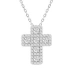 LADIES CROSS PENDANT WITH CHAIN 2 1/2CT ROUND DIAMOND 14K WHITE GOLD