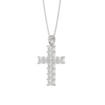 LADIES CROSS PENDANT WITH CHAIN 2 3/4CT PRINCESS DIAMOND 14K WHITE GOLD - Image 3
