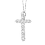 LADIES CROSS PENDANT WITH CHAIN 2CT ROUND DIAMOND 14K WHITE GOLD - Image 2