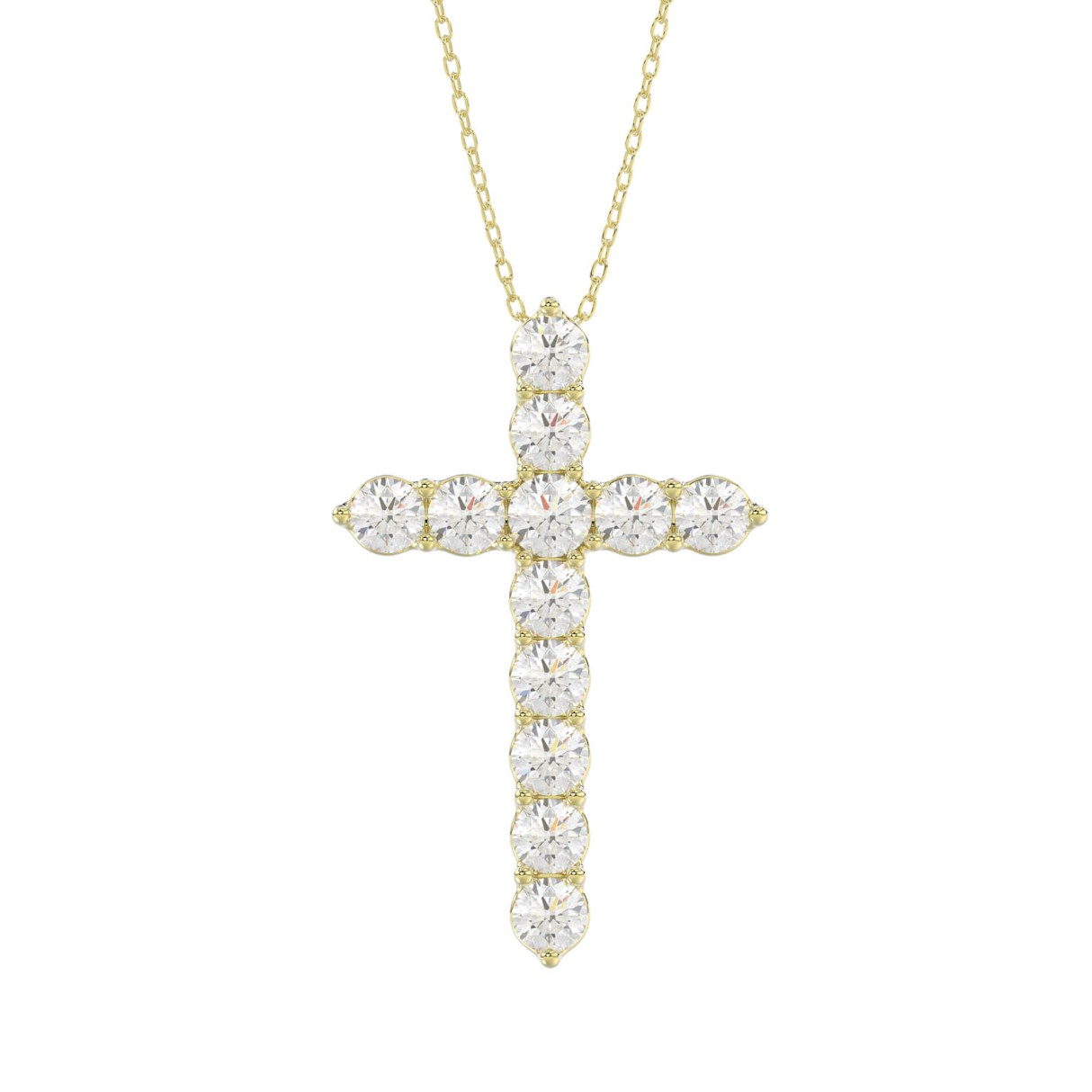 LADIES CROSS PENDANT WITH CHAIN 2CT ROUND DIAMOND 14K YELLOW GOLD - Image 1